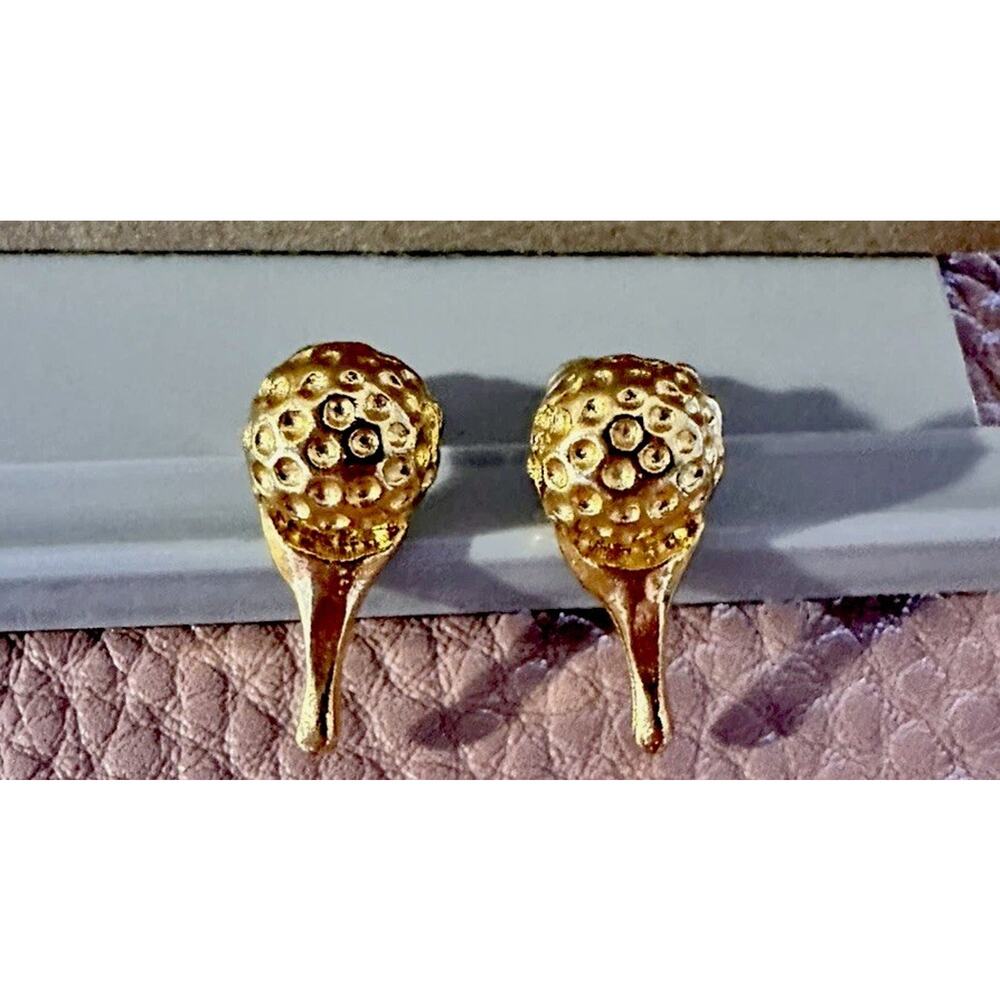 Vintage Golf Ball Tee Earrings Gold Tone